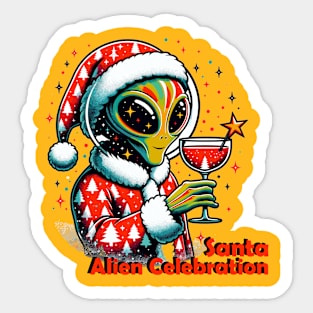 Interstellar Holiday Toast - Santa Alien Celebration Sticker